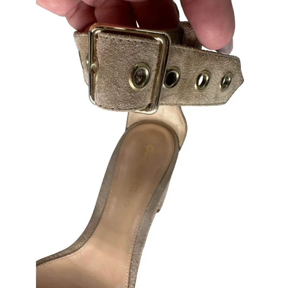 Gianvito Rossi Suede Hayes Buckle Accent Ankle Strap Sandals Women's Size 37.5